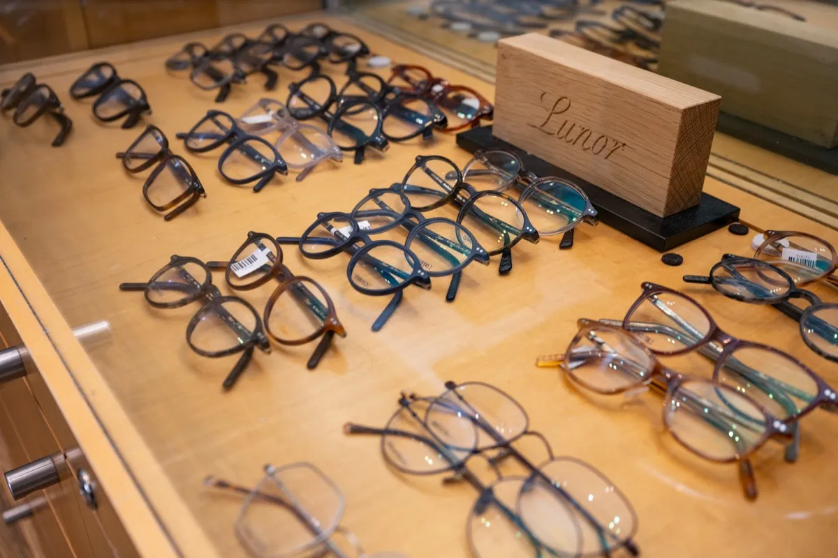 Lunor's classic round frames in a display drawer at Voorthuis