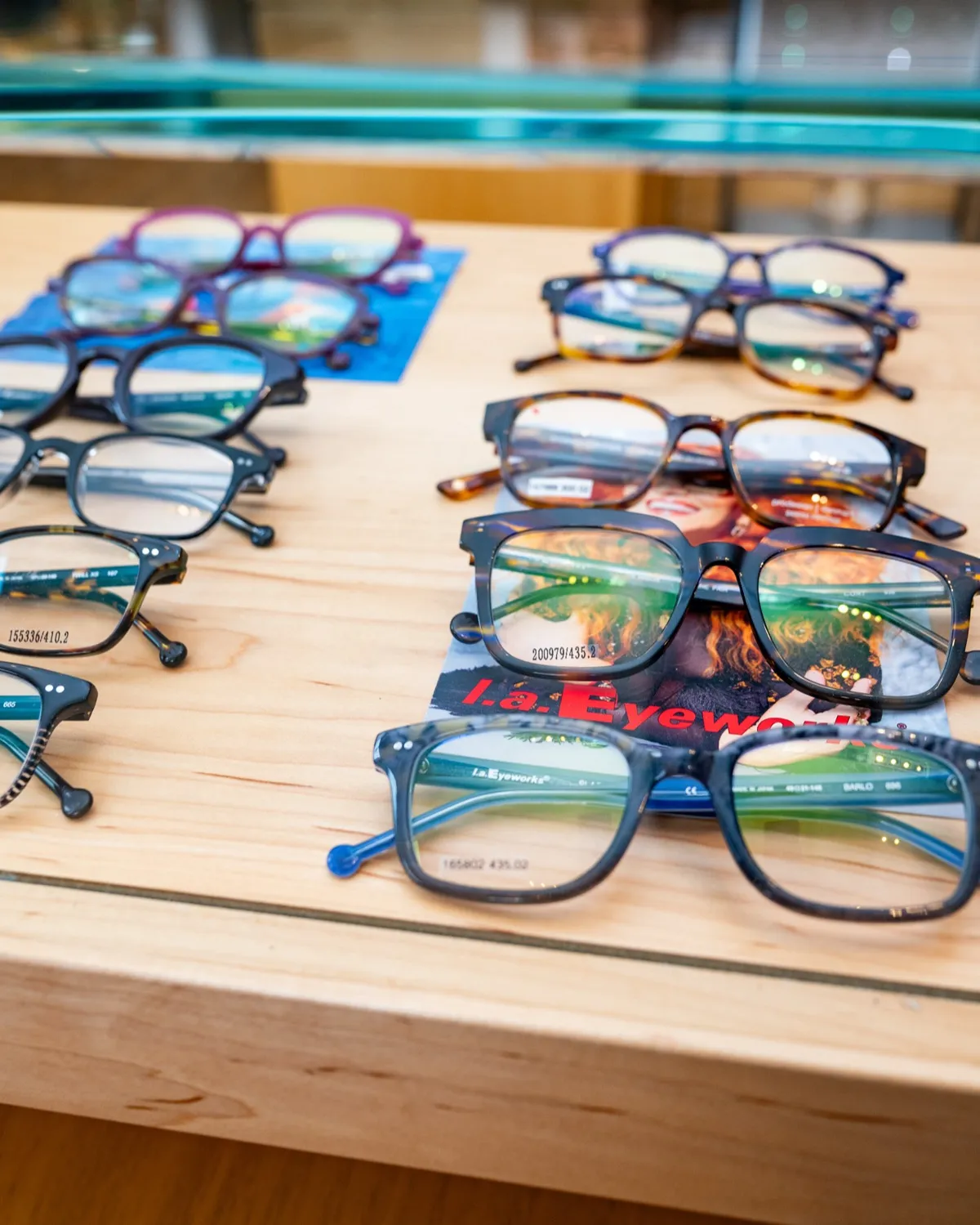 Rows of colorful acetate frames at Voorthuis