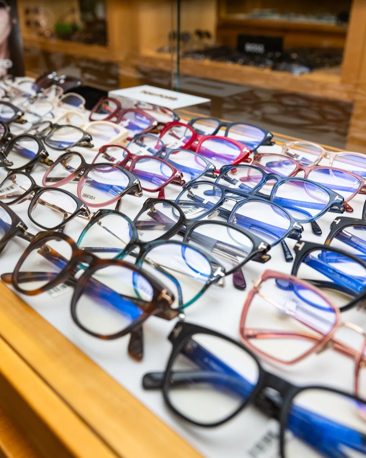 A tray of Tom Ford frames at Voorthuis