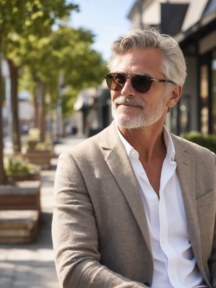 A man wearing designer prescription sunglasses fitted at Voorthuis Opticians.